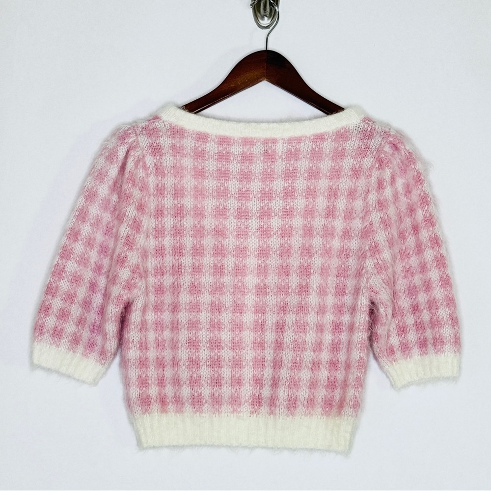Rouje Pink Ronny Cardigan Plaid Coquette Sweater Soft Fuzzy Top SZ Small FR 36 - Picture 5 of 16